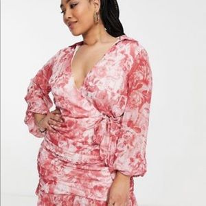 ASOS Curve Soft Wrap Flora Print Mini Dress